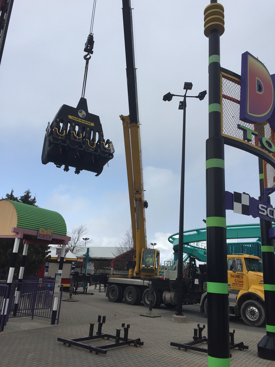 Thomkess Crane Rentals works with Canada's Wonderland on ride installations and maintenance. 